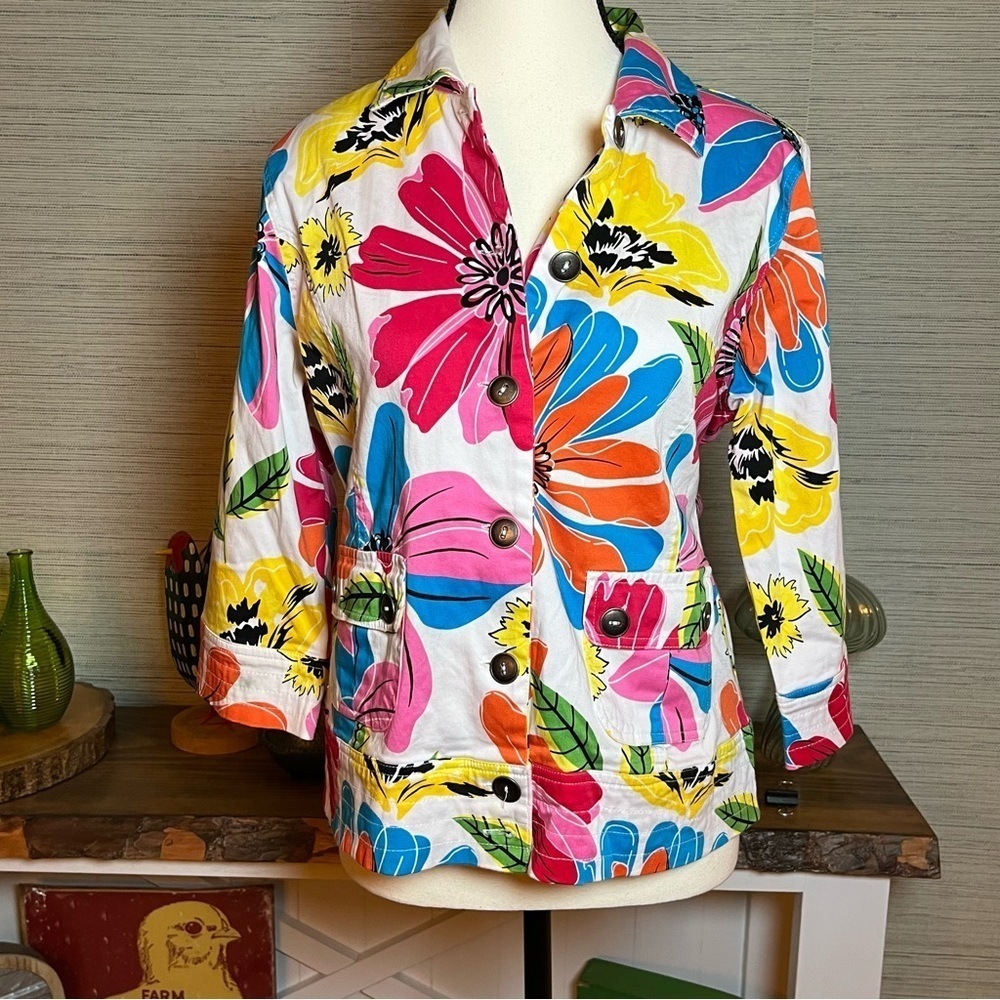 Sporielle Retro Jacket Women’s Medium 70s Flower Power Hippie Boho 3/4 Sleeve - Picture 6 of 6